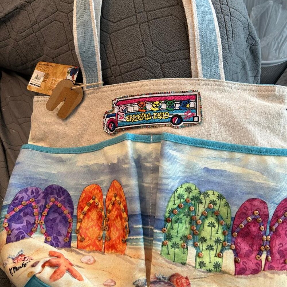 Grateful Dead Bear Bus Summer Sandals Tote Bag = OOAK  New